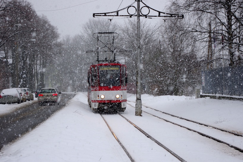 Tram in snow